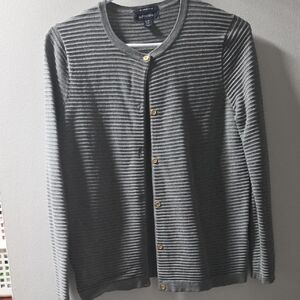 Lands' End Gray Striped Button-Up Cardigan